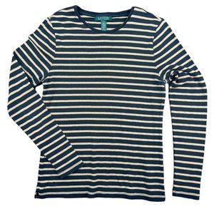 Lauren Ralph Lauren Shirt Black Gold Metallic Striped Long Sleeve Women's Size L